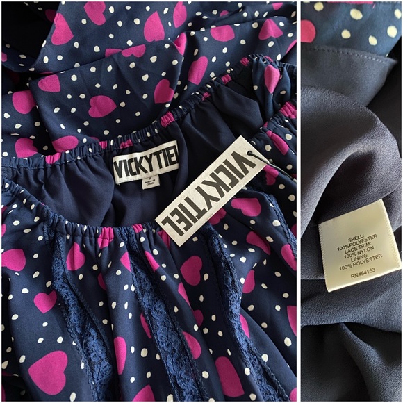 NWT Vicky Tiel Heart Polka Dot Off Shoulder Fit & Flare Dress Womens Size Small - Picture 8 of 8